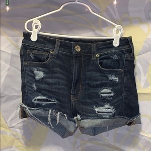 Dark blue denim distressed shorts
